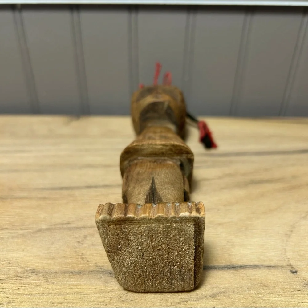 Handcrafted Wooden Folk Art Female Figurine with a Braid African Origin VTG